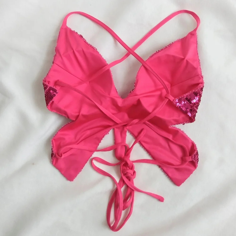 🎉HP🎉Sequin pink crop backless butterfly bra top - Picture 3 of 5